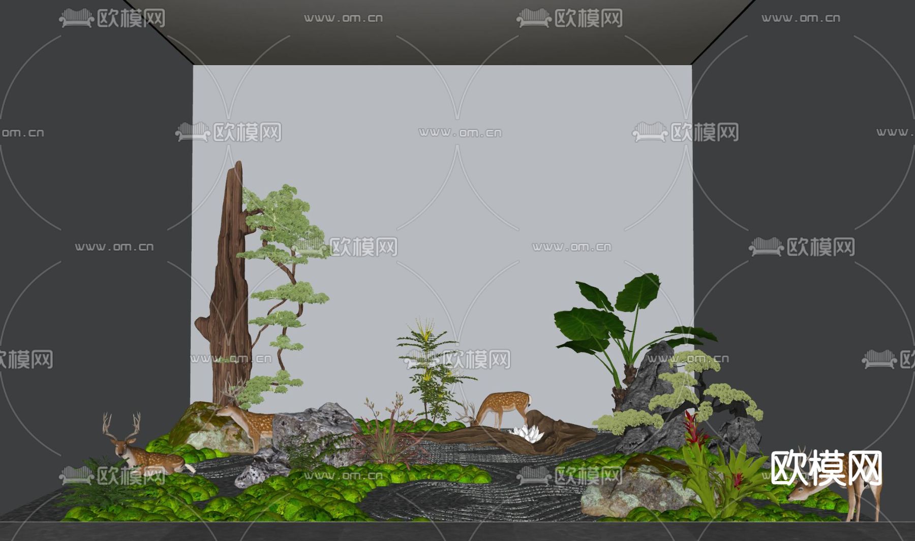 微地形 植物堆 苔藓 室内造景su模型下载（渲染图2）