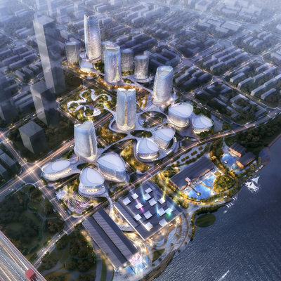  商业综合体鸟瞰su模型 