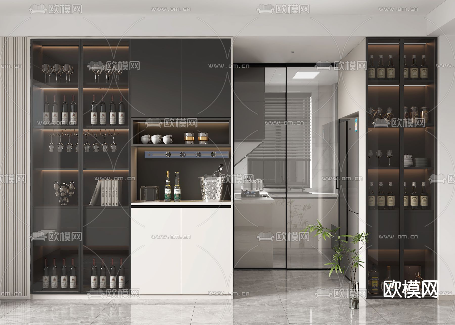 现代酒柜 餐边柜3d模型下载