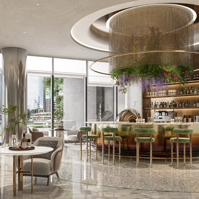  售楼处水吧台 洽谈区su模型 