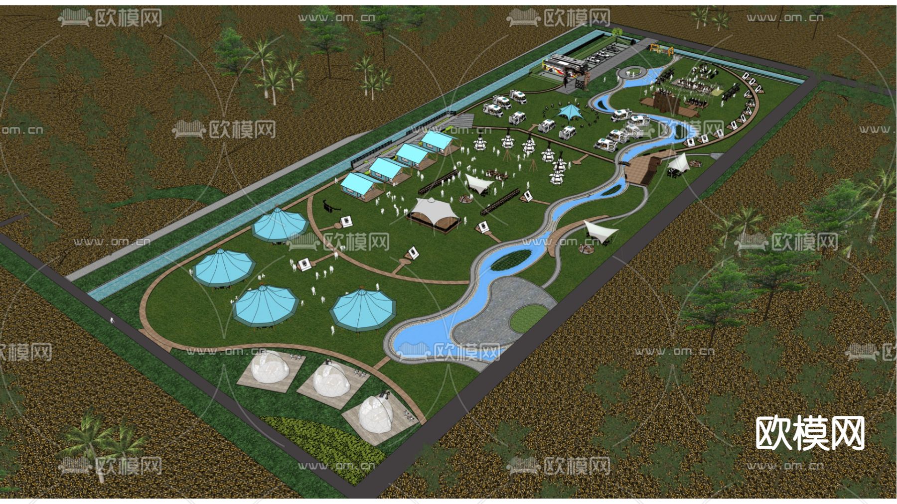 露营景观公园su模型下载（渲染图1）