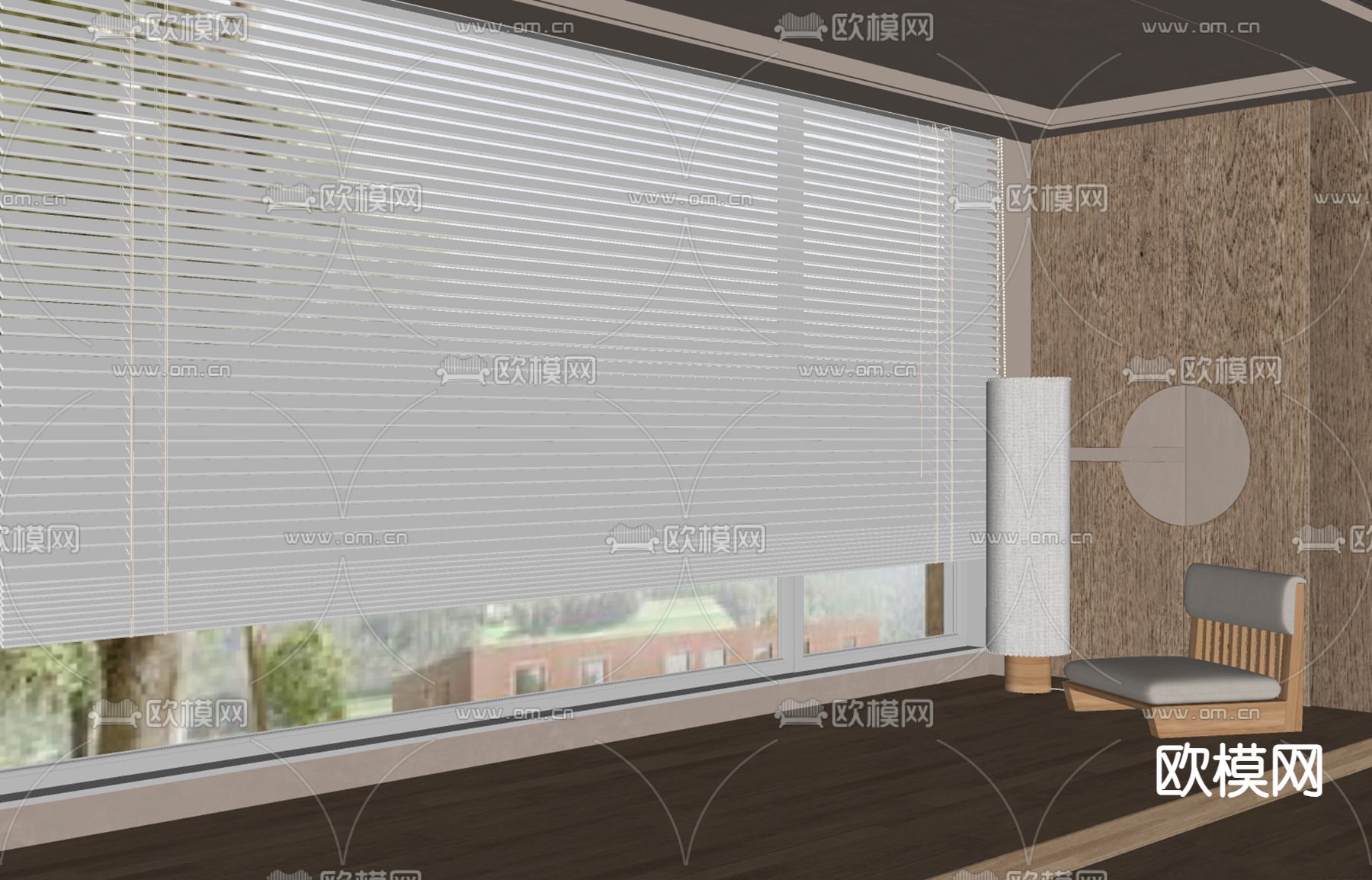 日式百叶帘su模型下载（渲染图1）