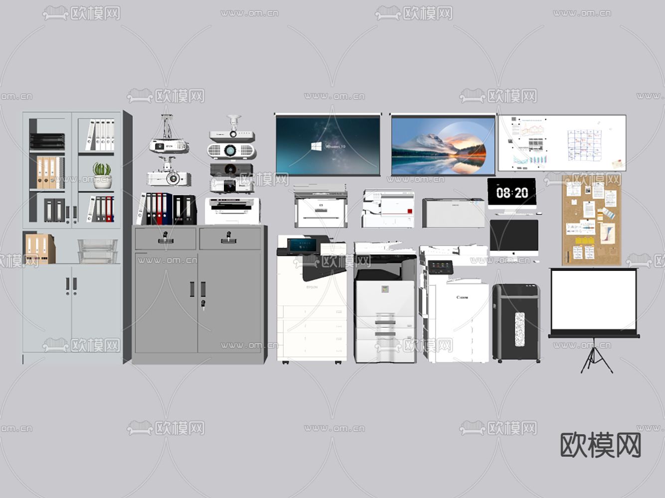 办公用品 打印机 投影仪 幕布su模型下载（渲染图2）