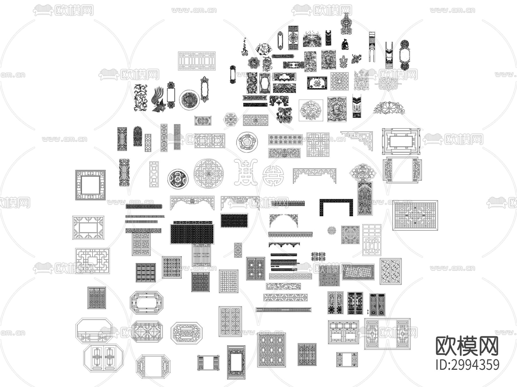 中式镂空雕花cad图库下载（渲染图2）