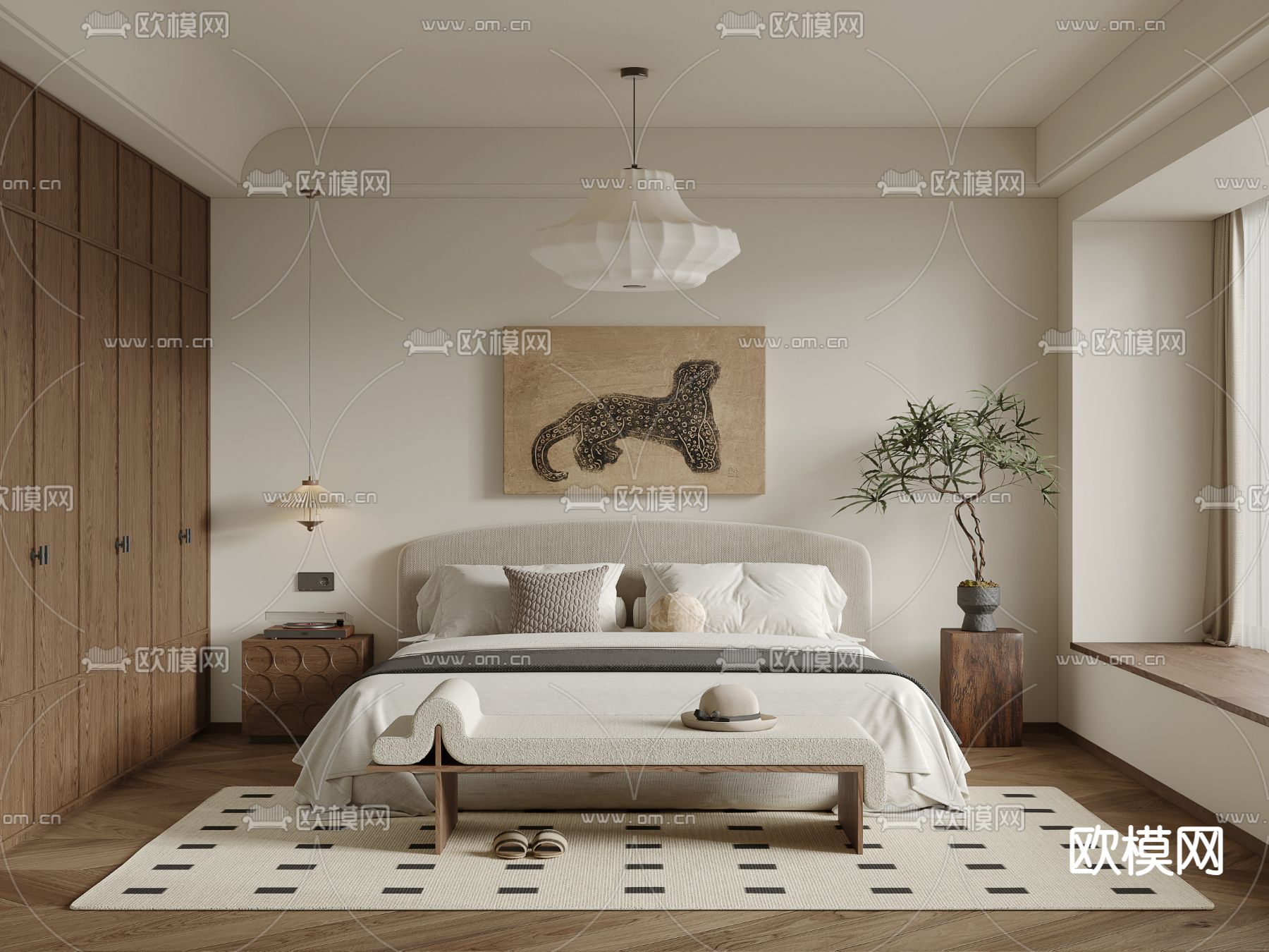 中古风卧室 主卧 主人房su模型下载（渲染图1）