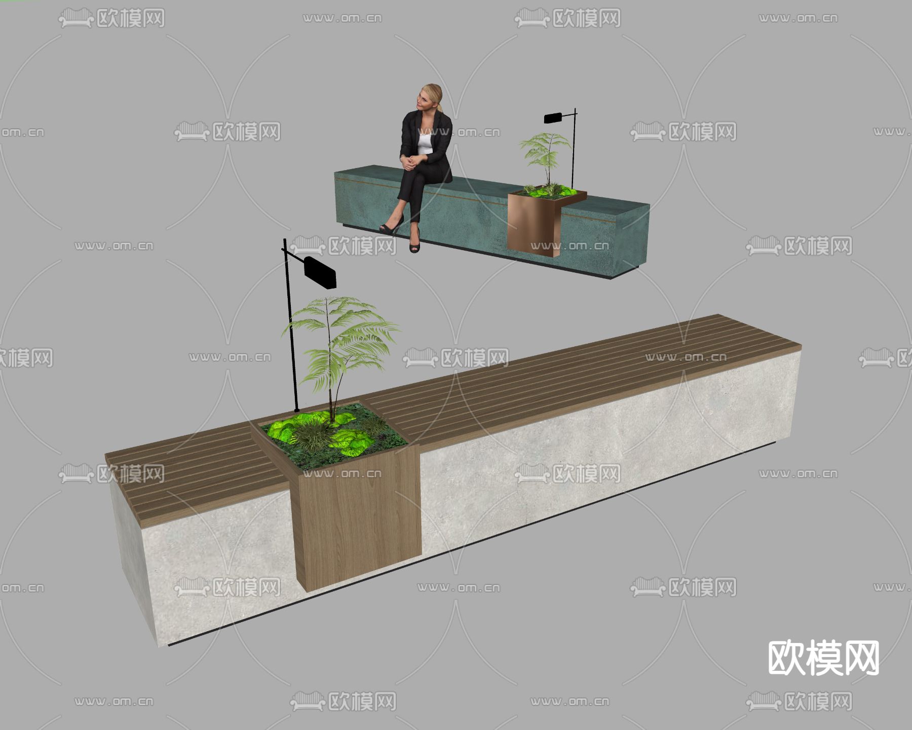 户外景观长凳 休闲座椅 条凳su模型下载（渲染图2）