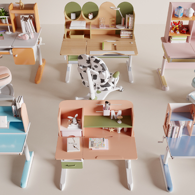  现代儿童书桌 写字台 学习桌su模型 