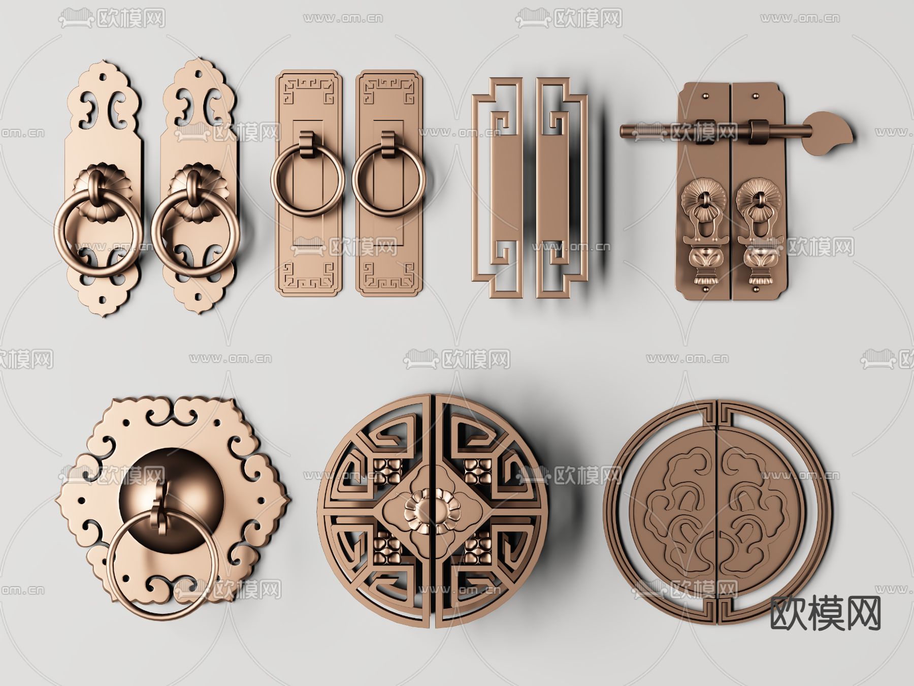 新中式门把手 拉手 门环3d模型下载