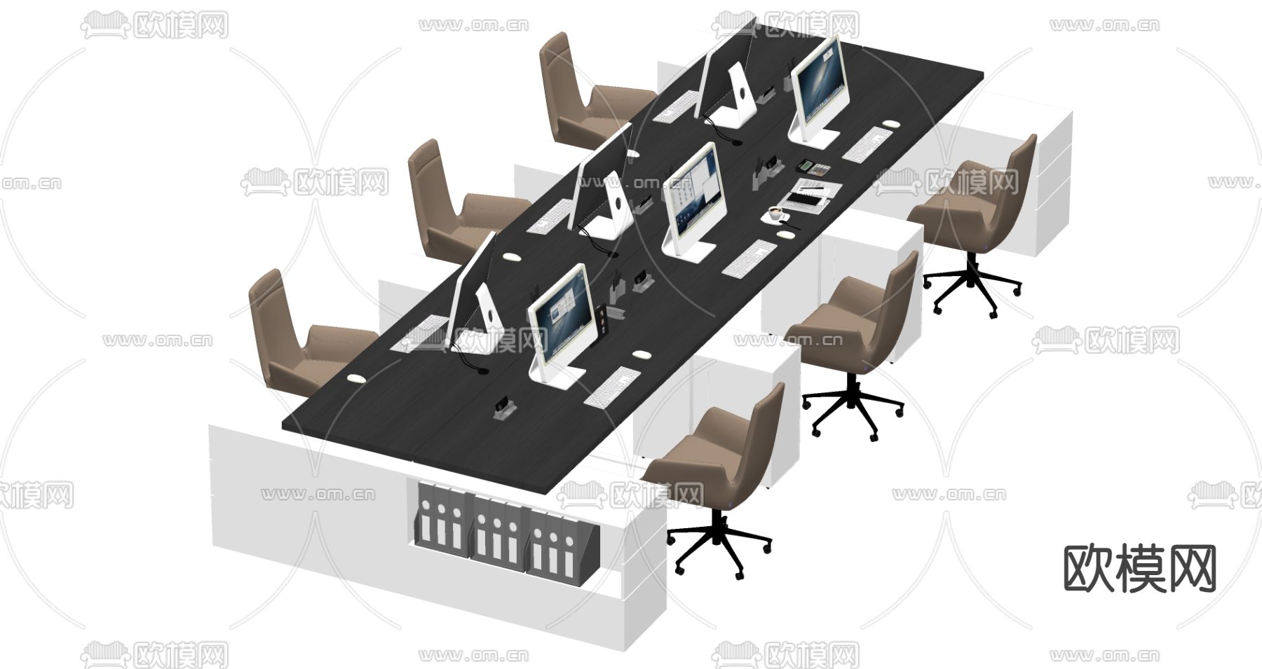 卡位办公桌 工位 职员桌su模型下载（渲染图2）