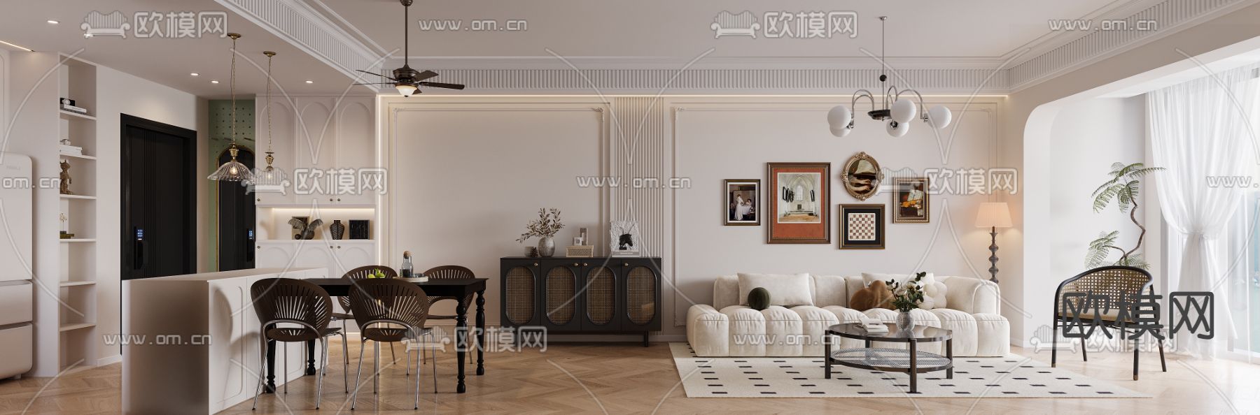 法式客餐厅 中古风客餐厅3d模型下载（渲染图1）