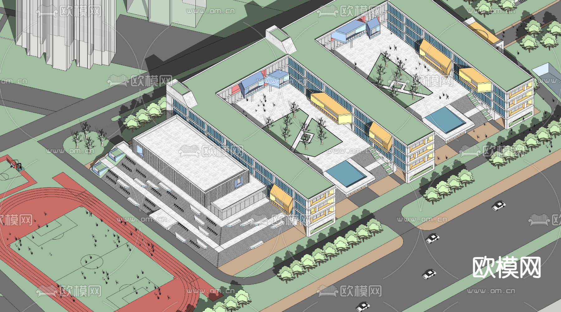 学校鸟瞰su模型下载（渲染图1）