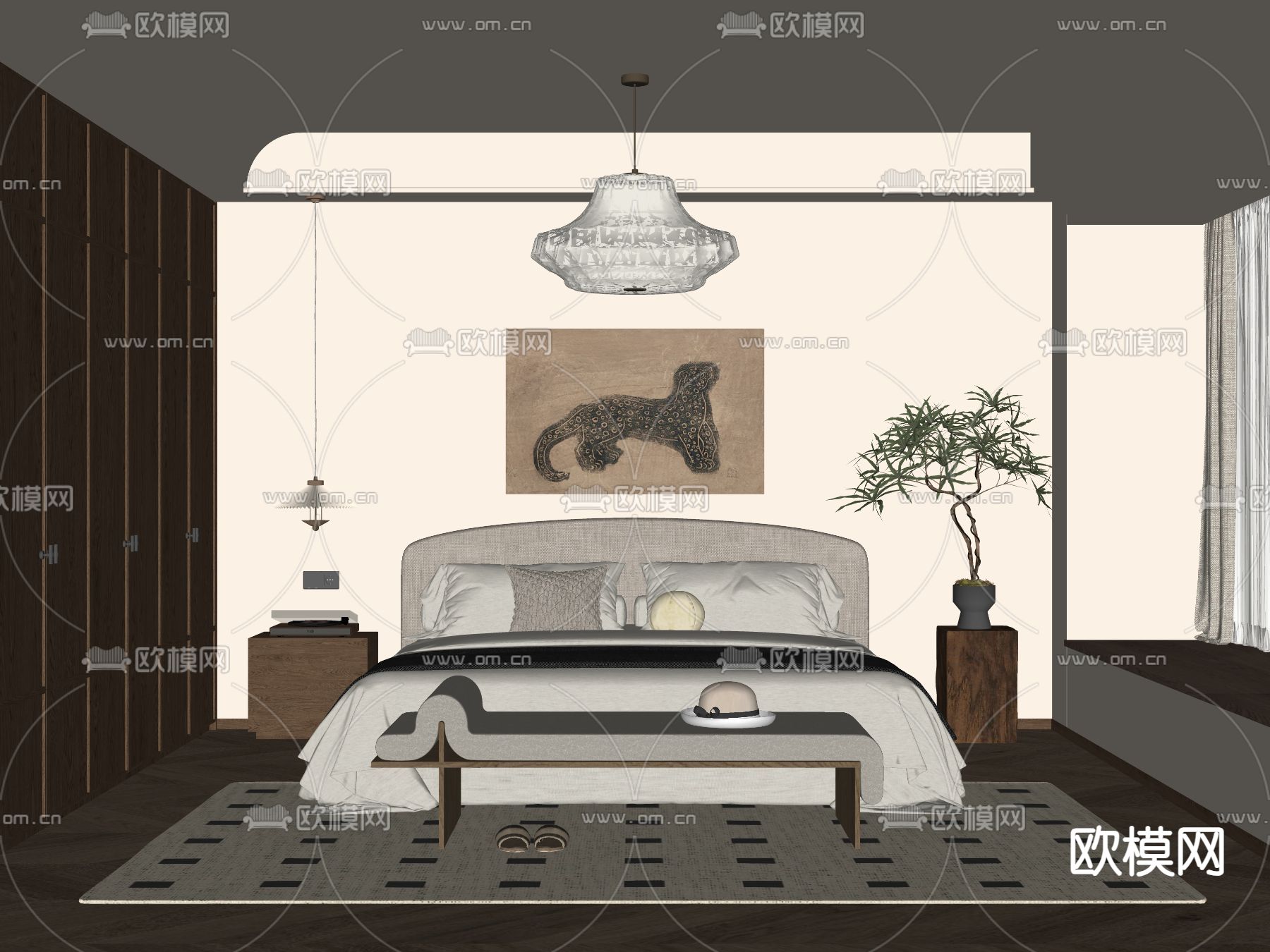 中古风卧室 主卧 主人房su模型下载（渲染图2）