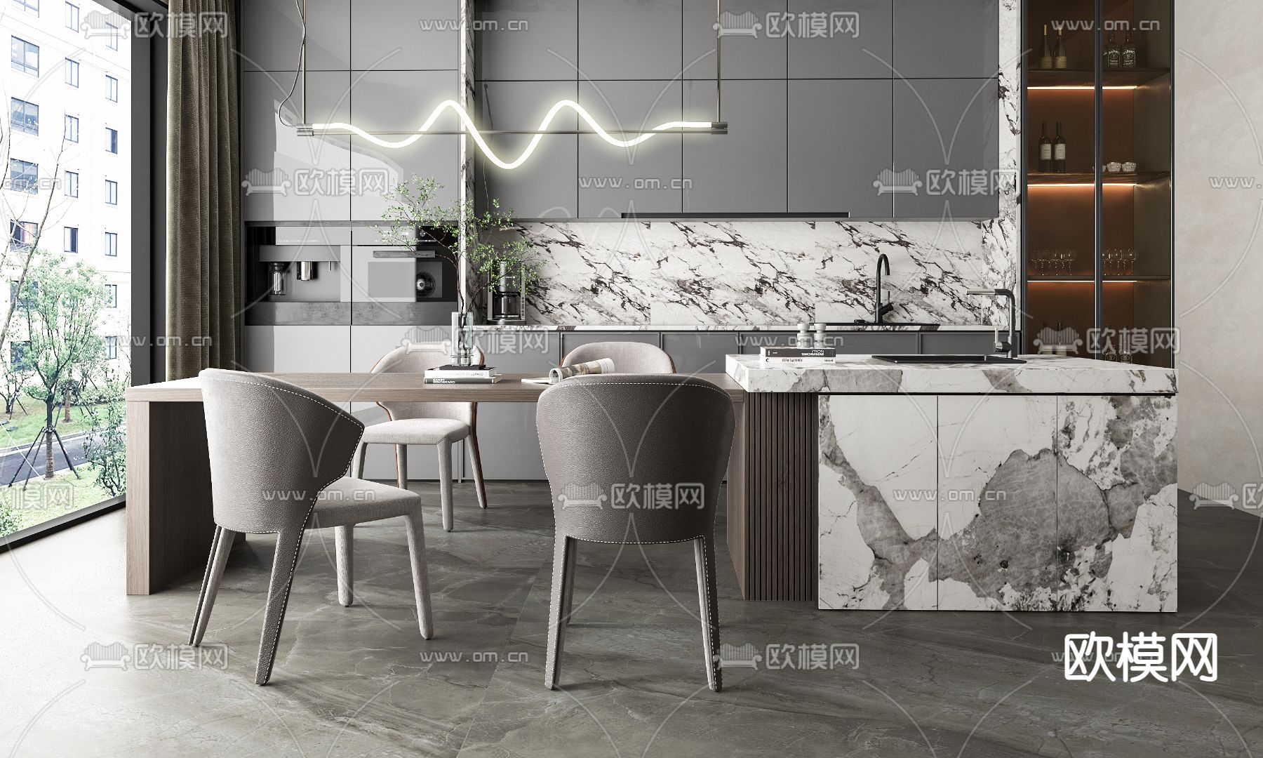 中岛餐桌椅3d模型下载