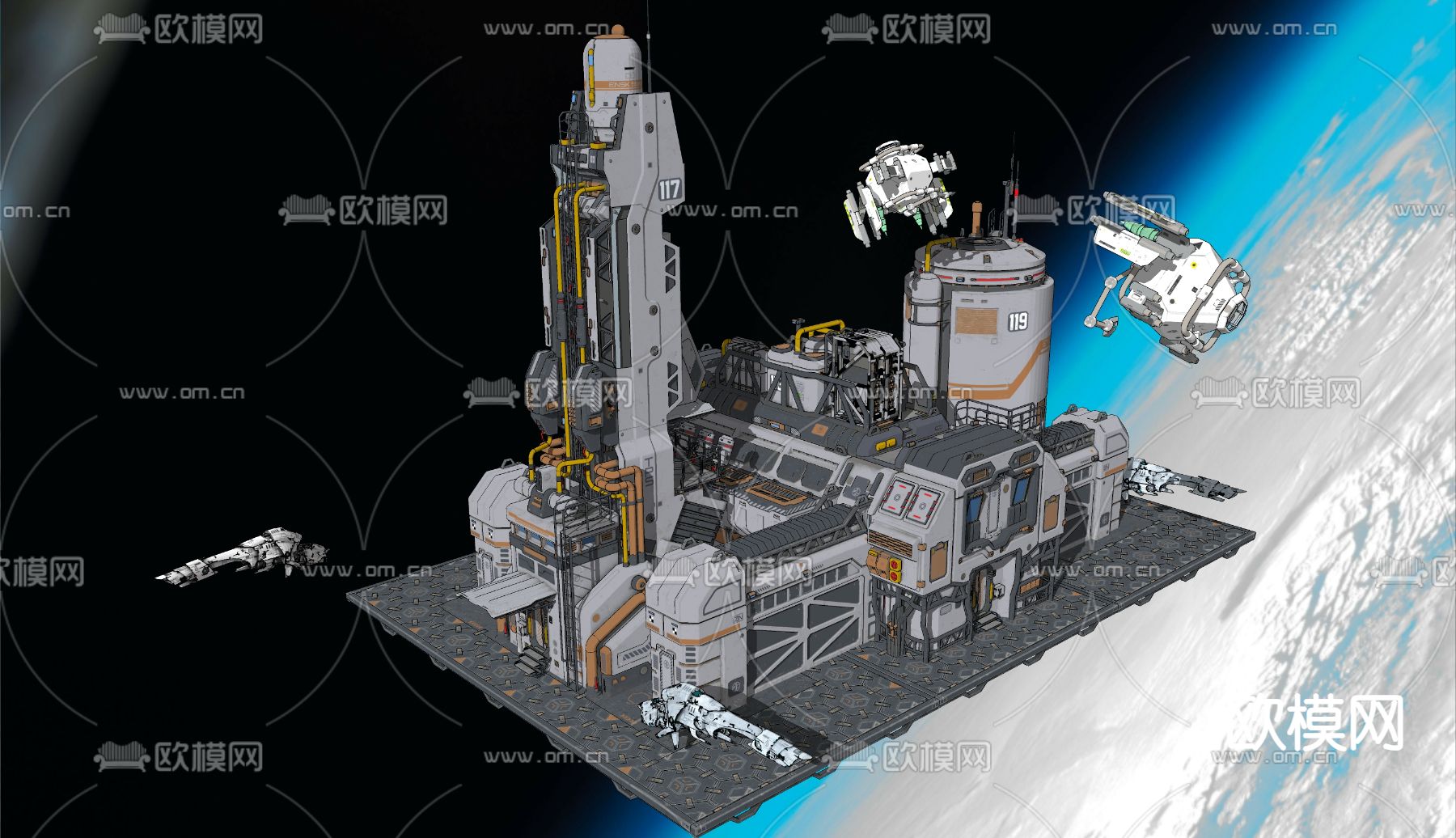 未来科幻 空间站 太空设备su模型下载（渲染图1）