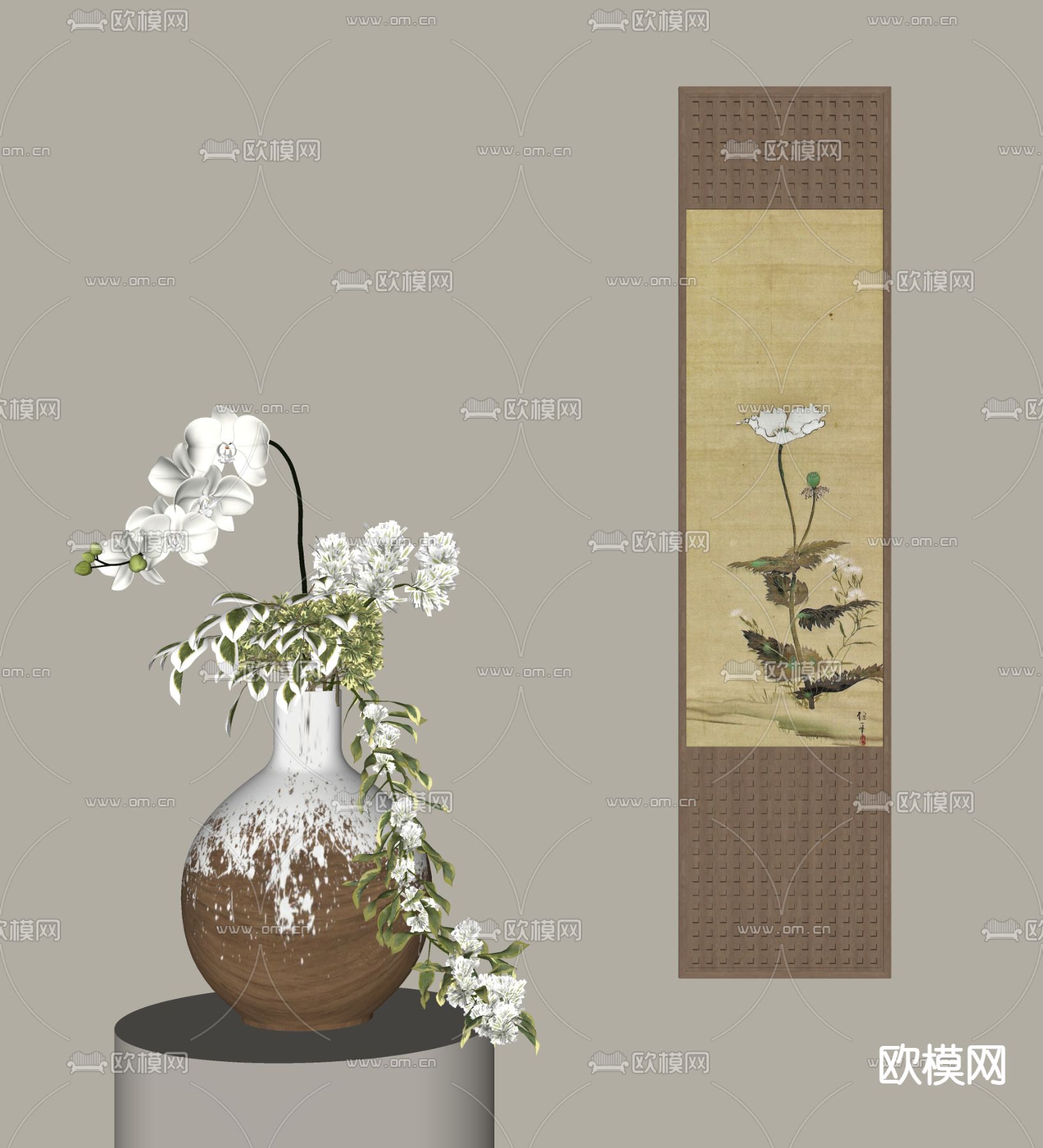 新中式装饰画su模型