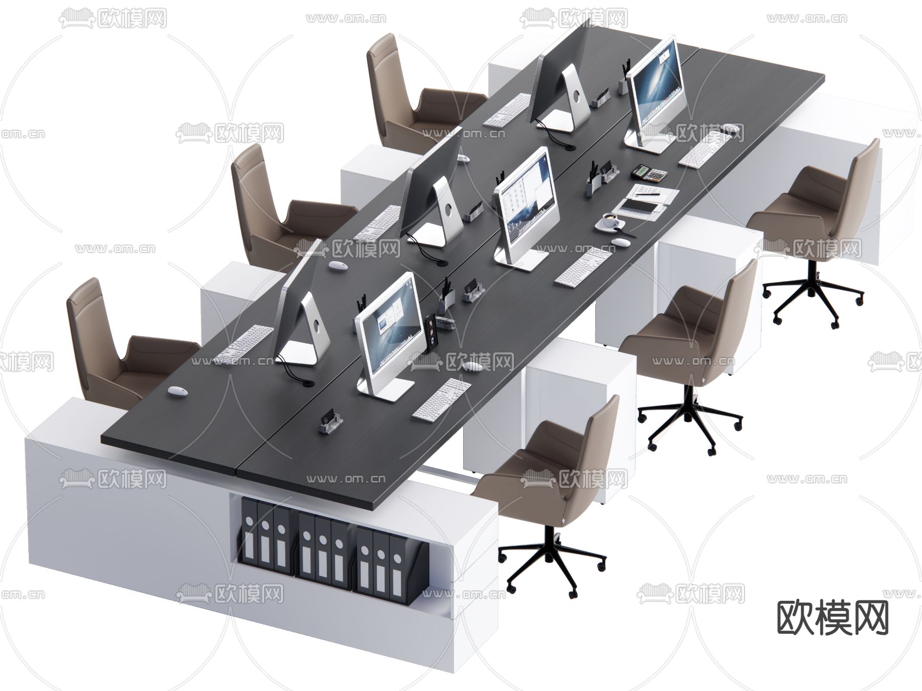 卡位办公桌 工位 职员桌su模型下载（渲染图1）