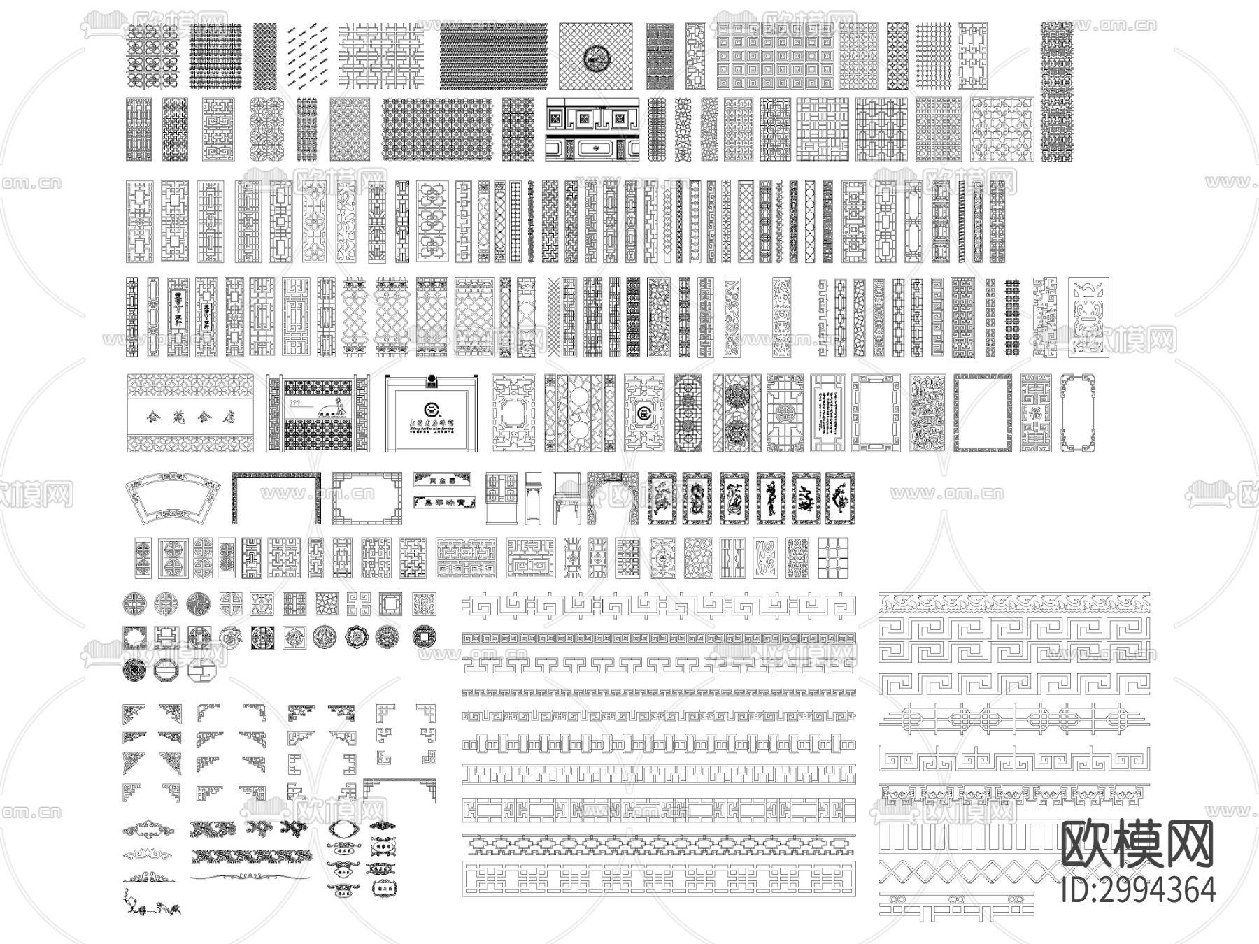 中式镂空雕花cad图库下载