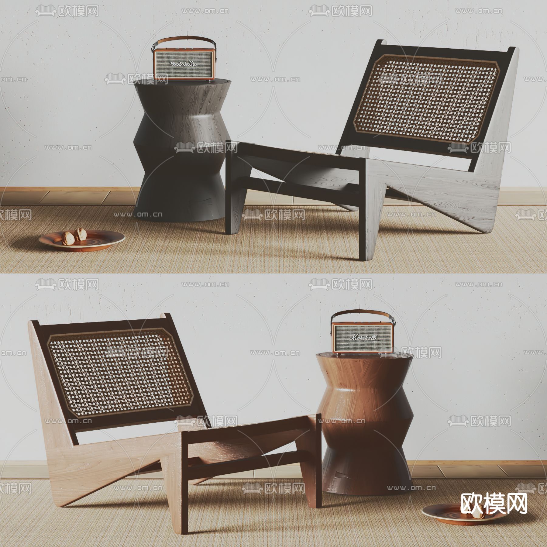 侘寂风休闲躺椅su模型下载（渲染图3）