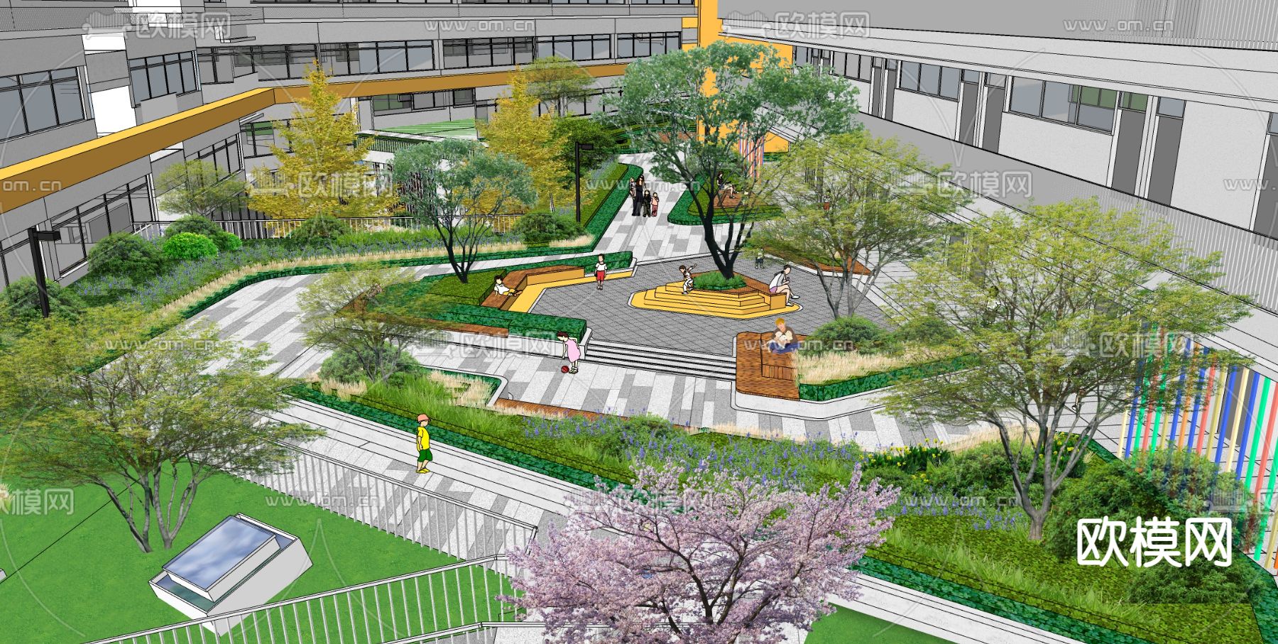 小学学校外观su模型下载（渲染图2）