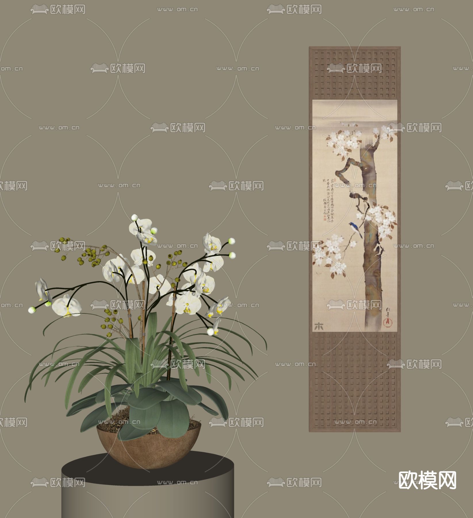 新中式装饰画su模型