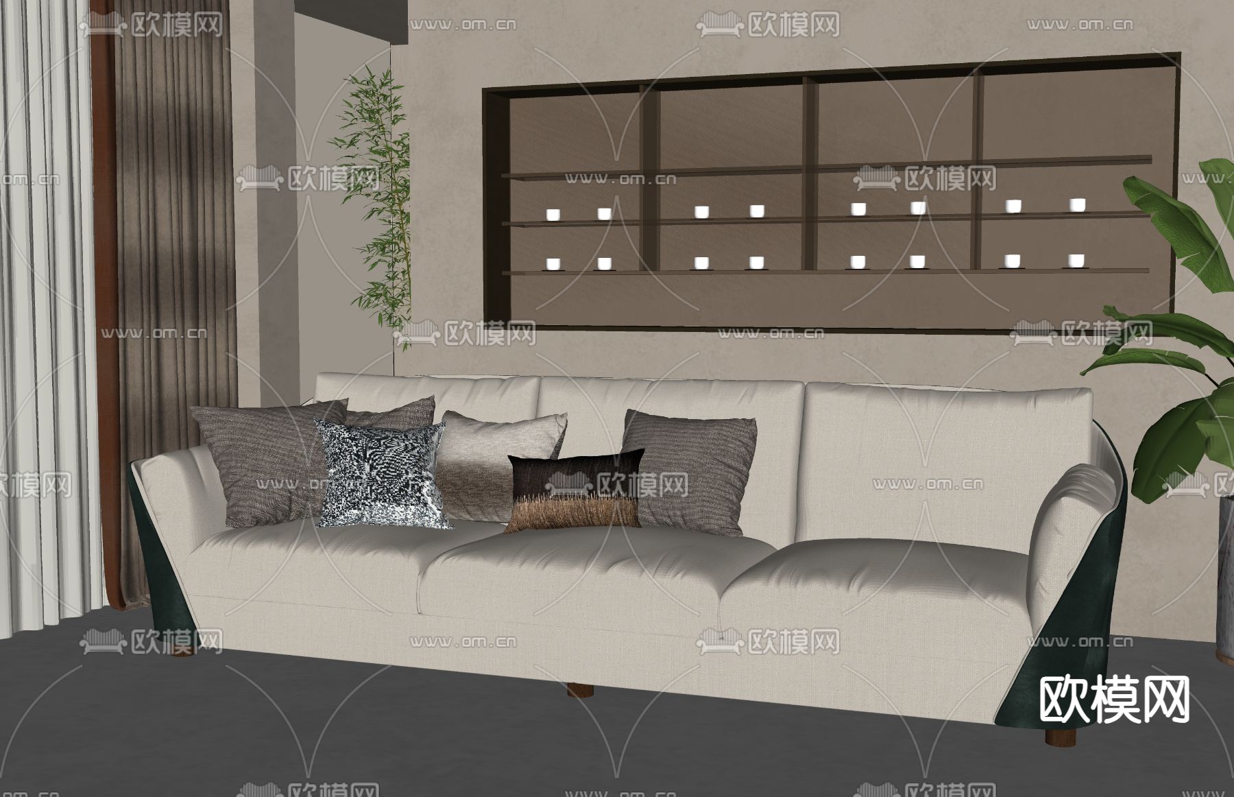 现代多人沙发su模型下载（渲染图1）