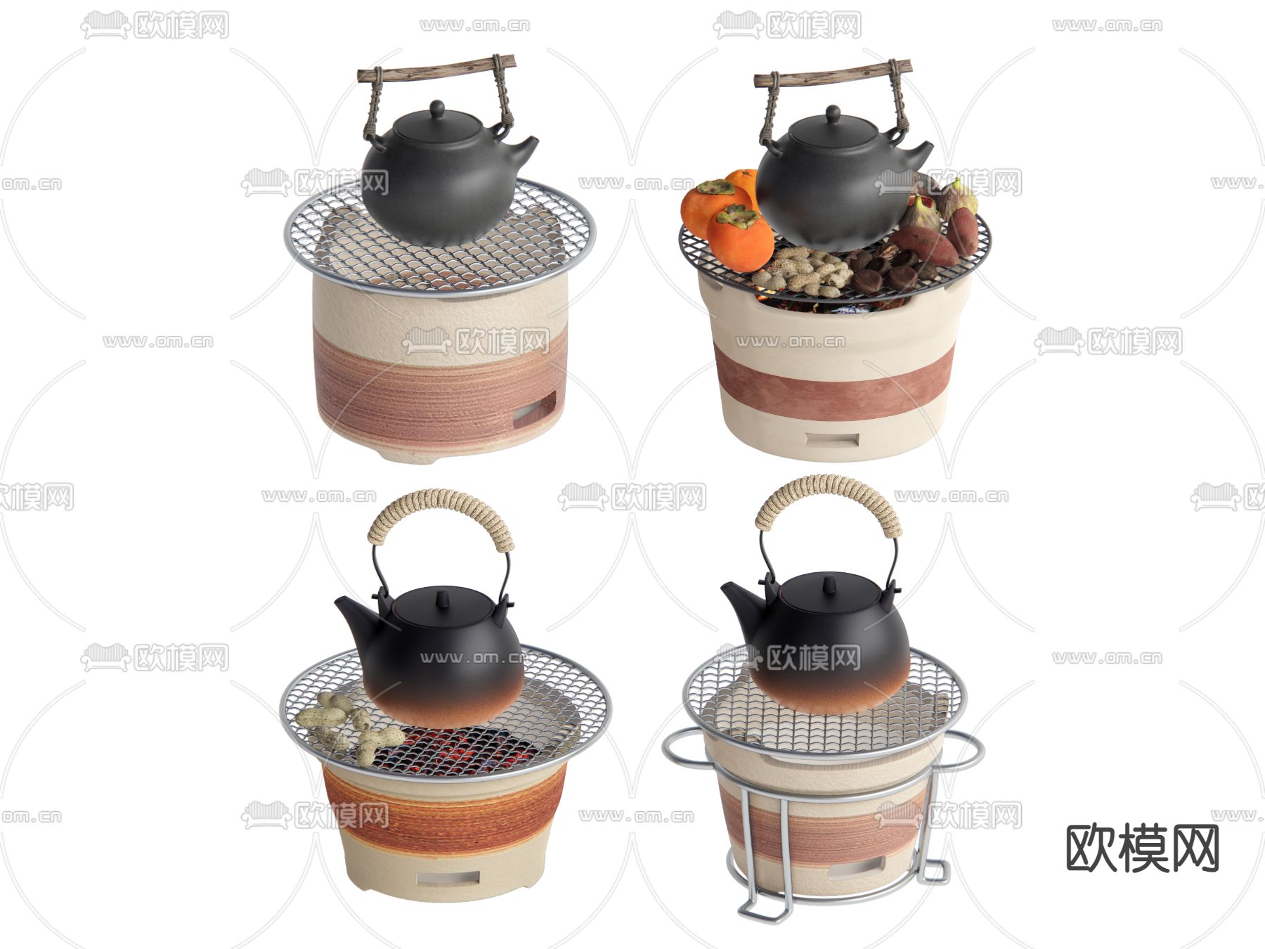 新中式茶炉 茶壶 围炉煮茶su模型下载（渲染图1）