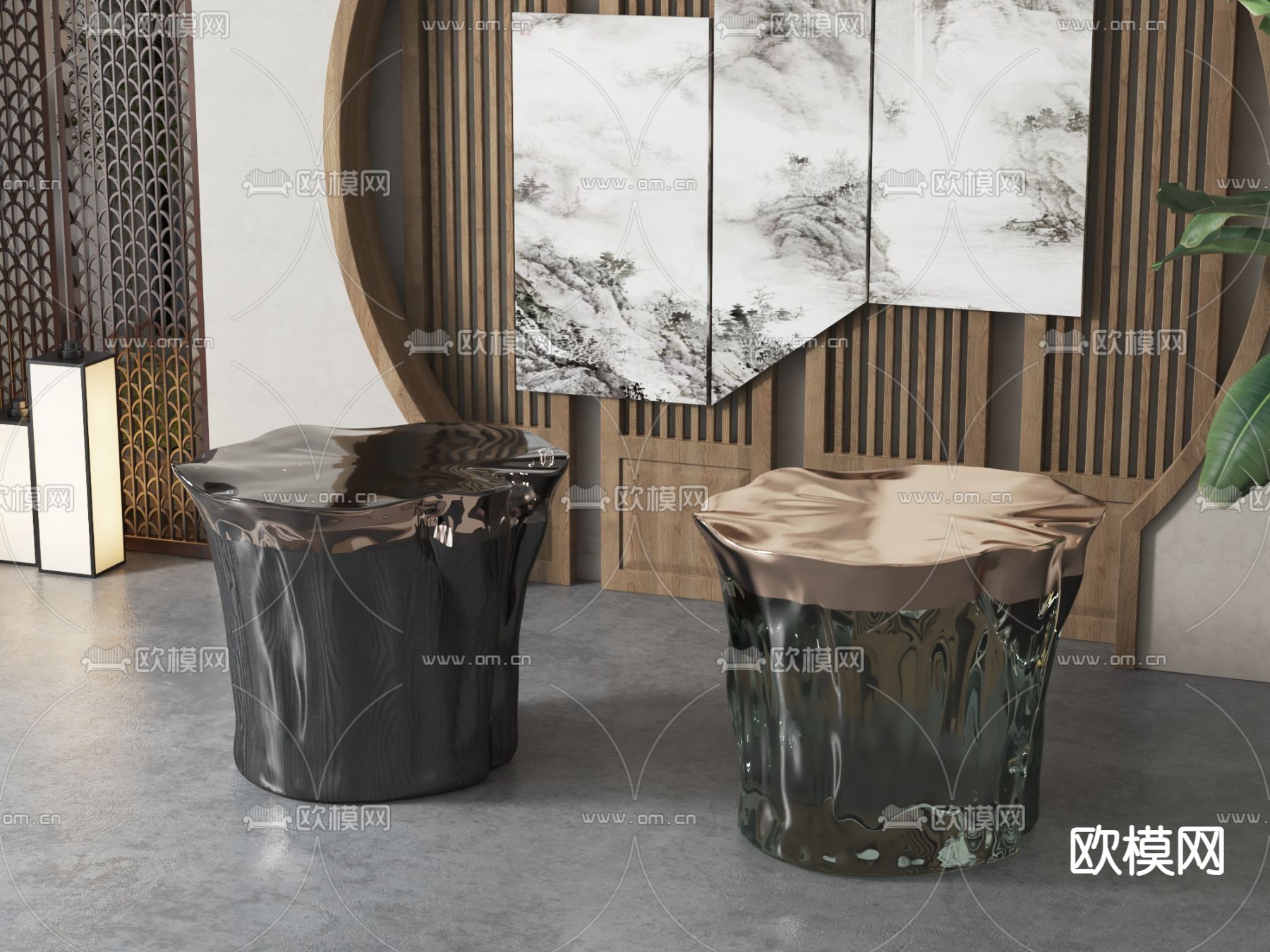 新中式亚克力凳子su模型下载（渲染图2）