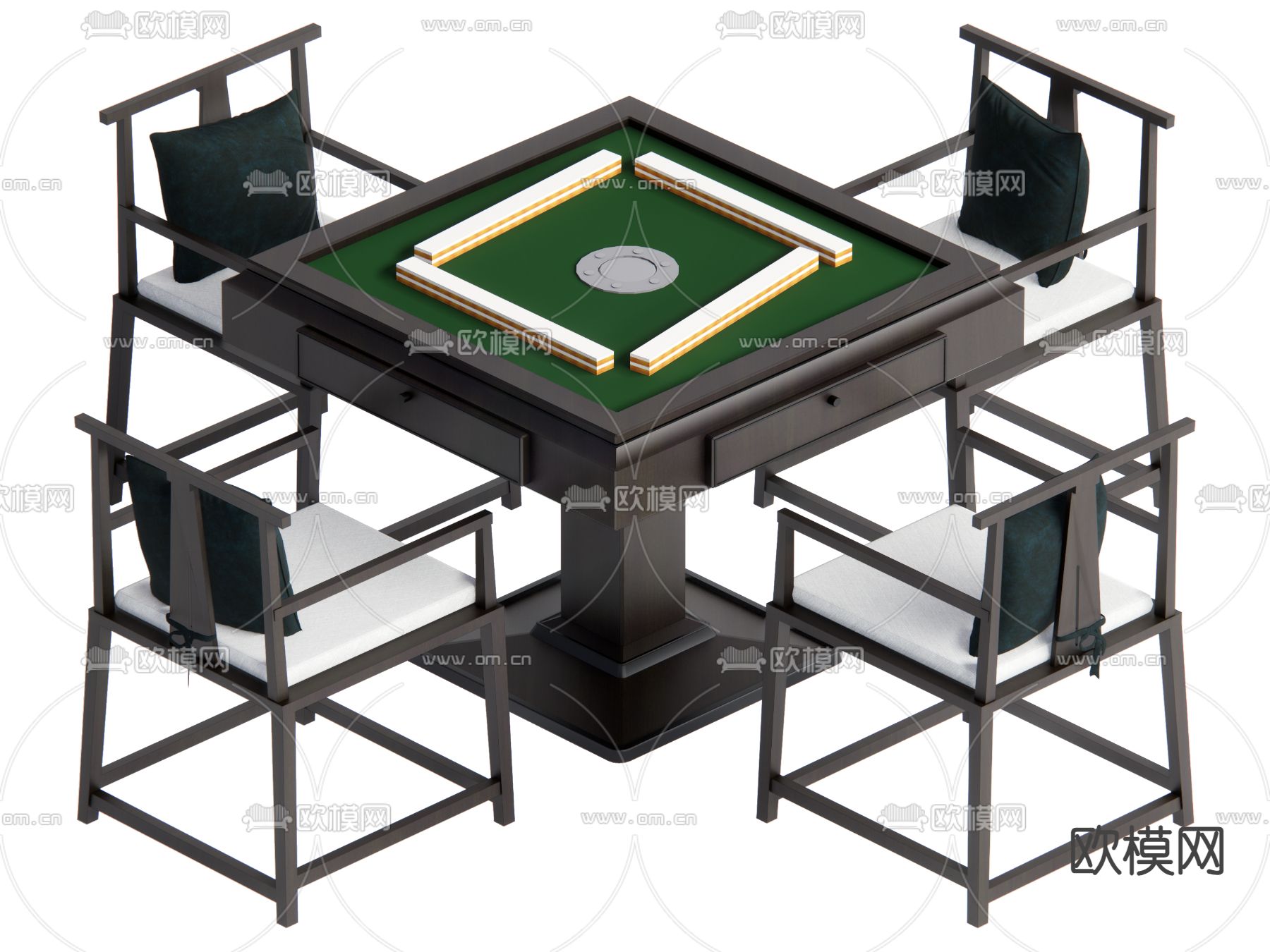 新中式棋牌桌 麻将桌su模型下载（渲染图1）