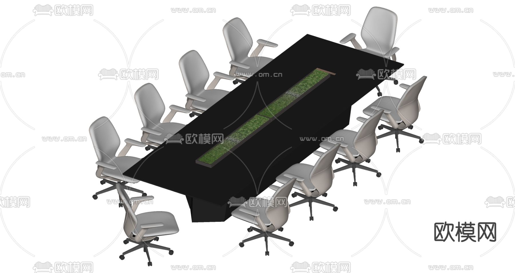 现代会议桌su模型下载（渲染图2）