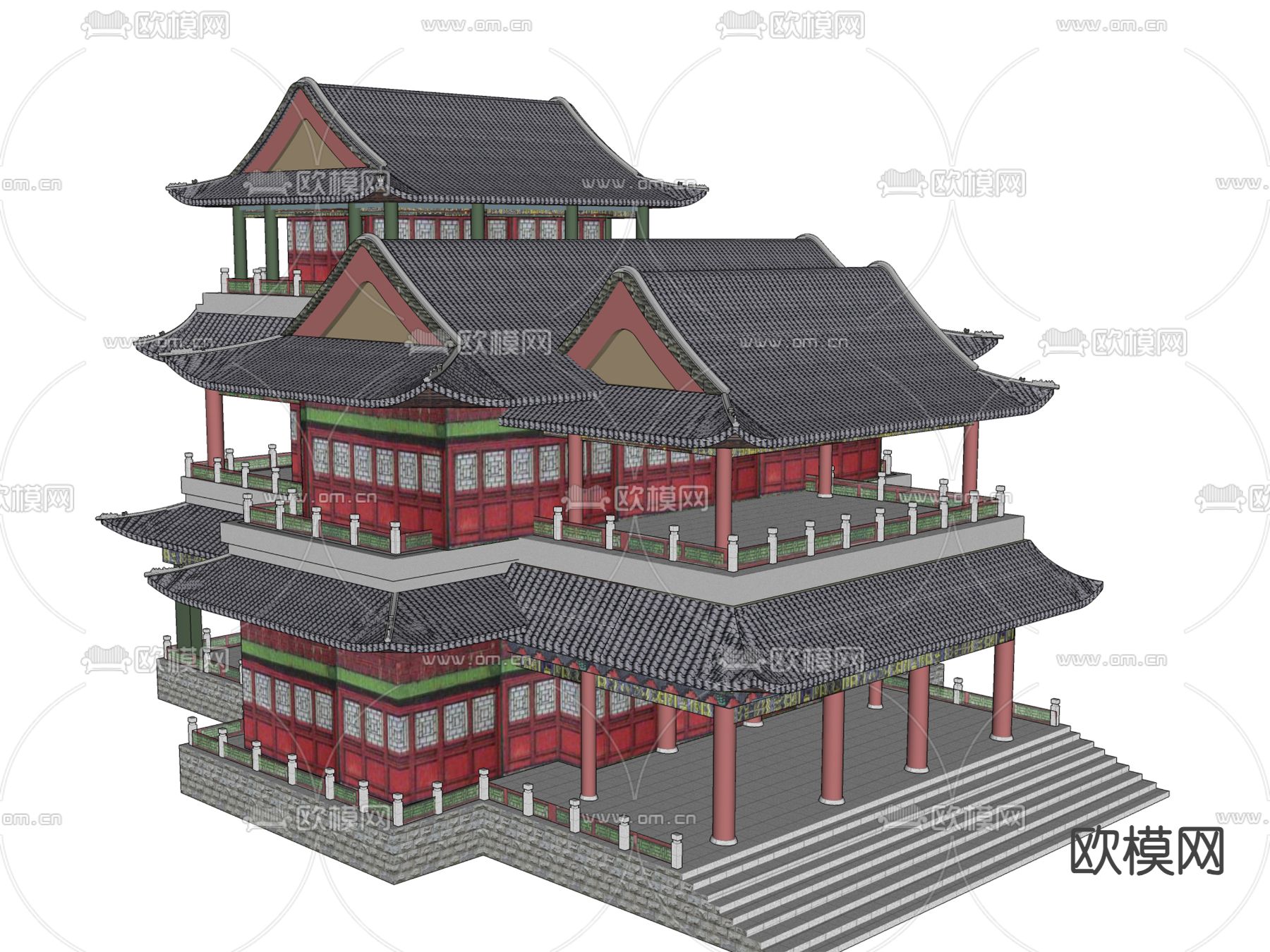 中式房屋su模型下载