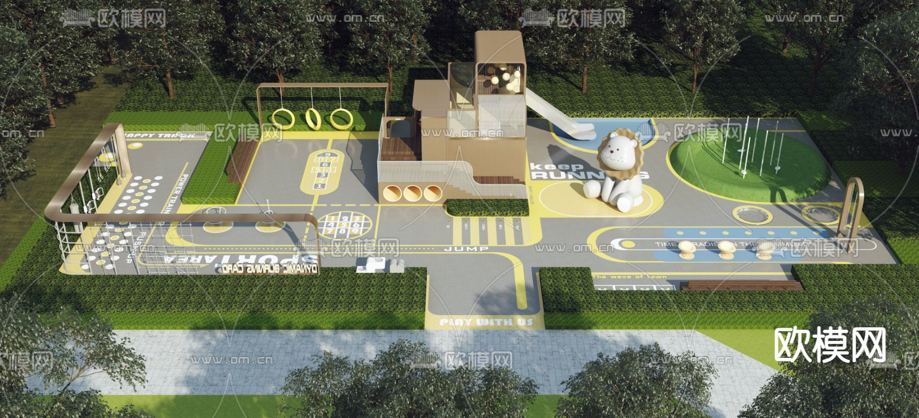 公园游乐区鸟瞰3d模型下载