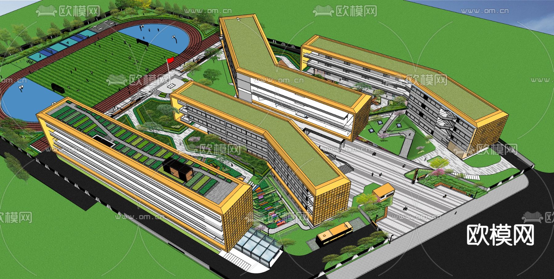 小学学校外观su模型下载（渲染图4）