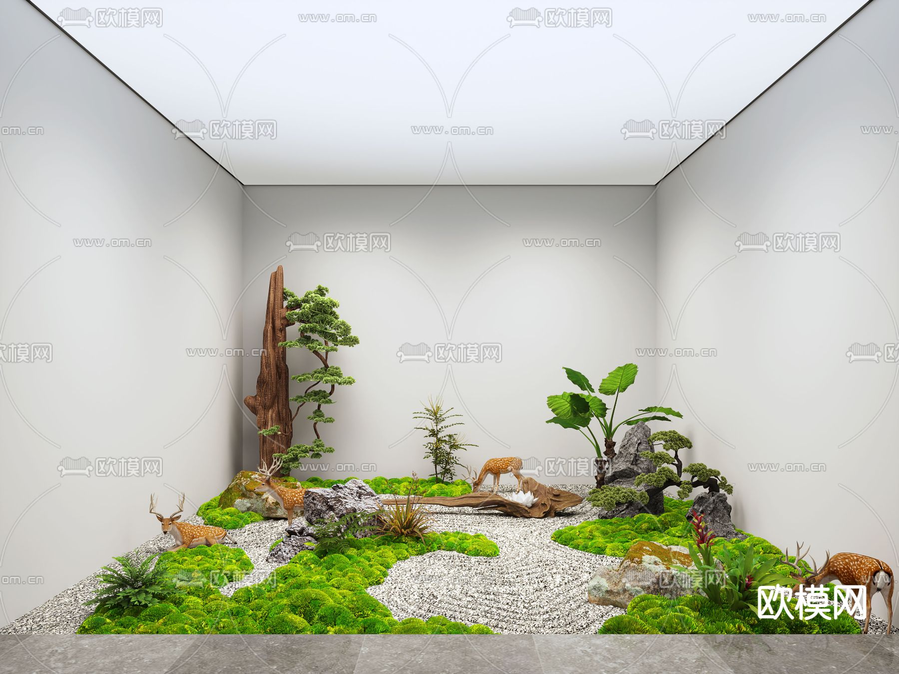 微地形 植物堆 苔藓 室内造景su模型下载（渲染图1）