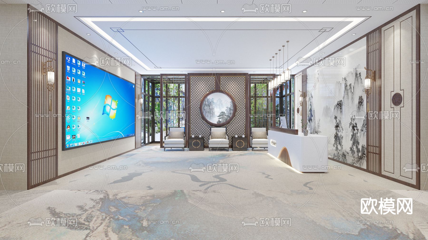 酒店大堂 等候区3d模型下载（渲染图2）