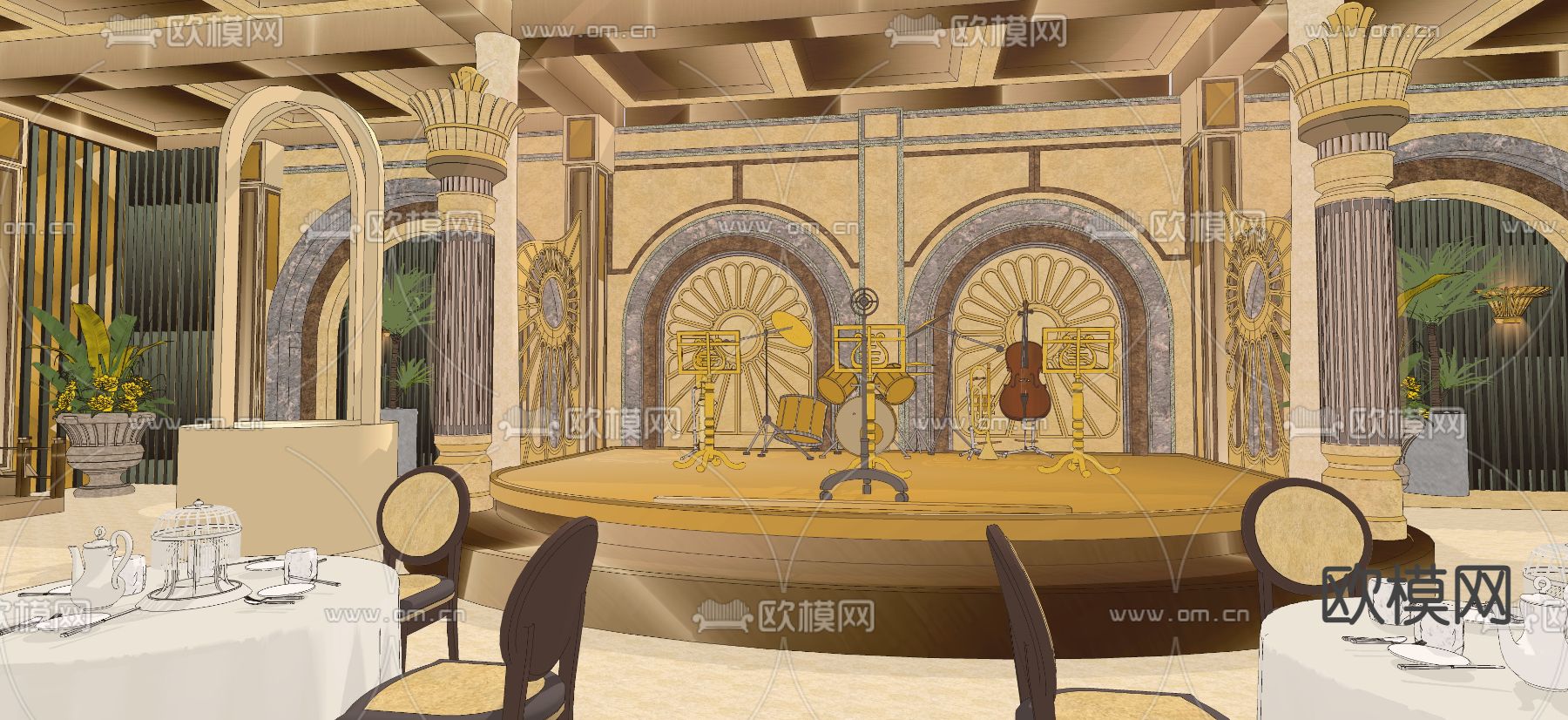 欧式古典 宴会厅 歌舞厅su模型下载（渲染图2）