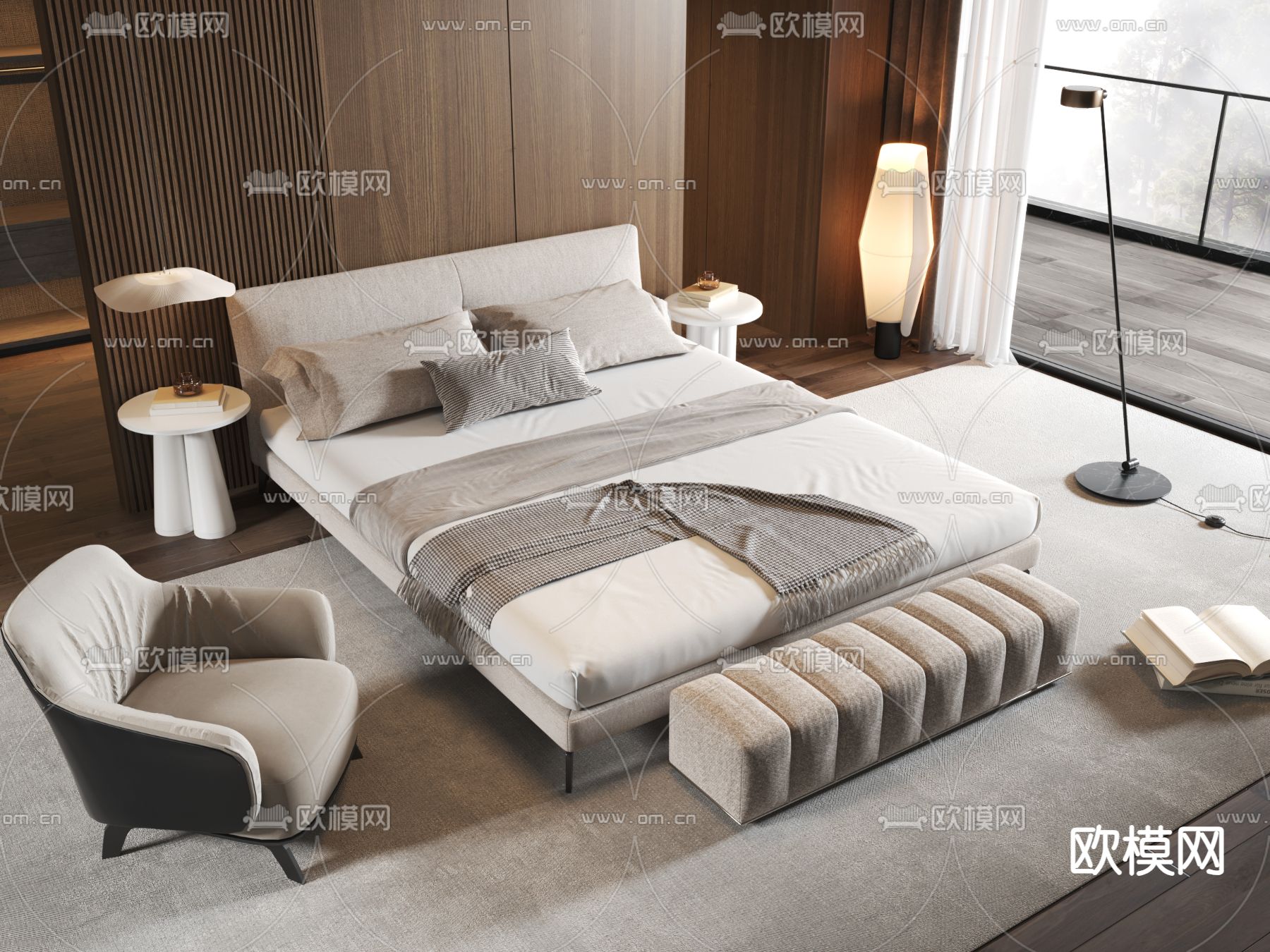 Minotti 双人床su模型下载（渲染图2）