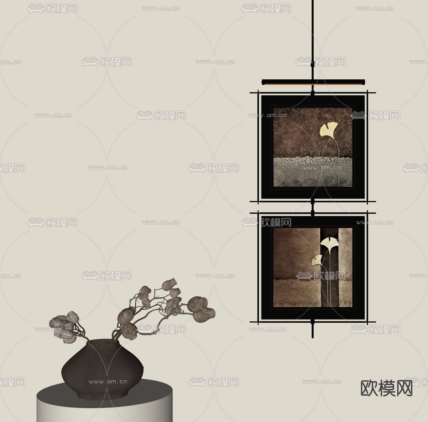 中古风油画 装饰画 组合画 挂画su模型