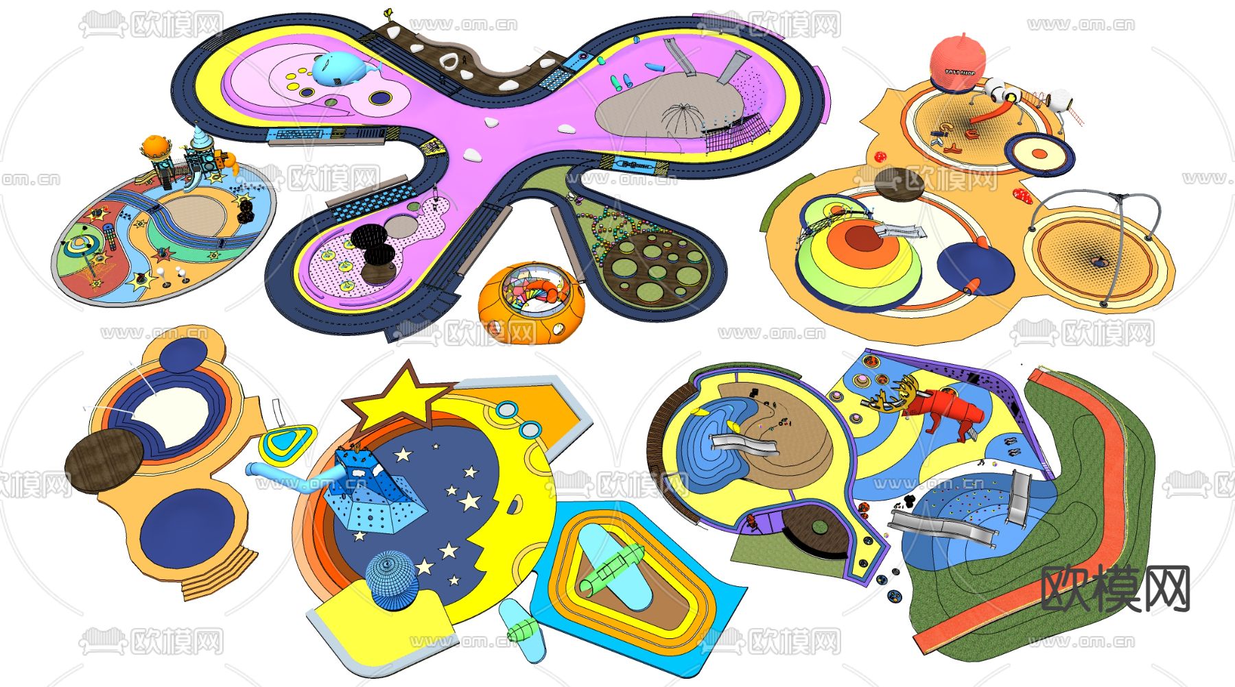 儿童公园 运动场地 登高面 游乐场su模型下载（渲染图2）