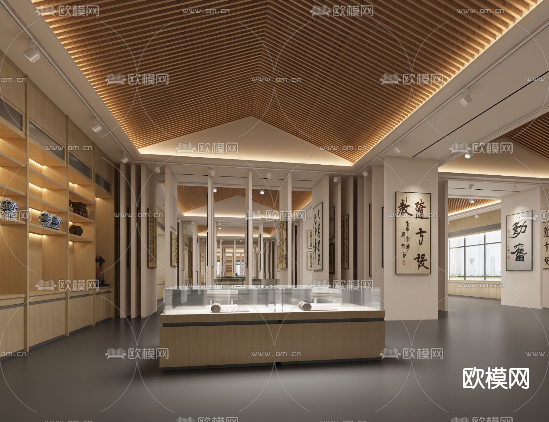 现代书法展厅 文化展厅su模型下载（渲染图2）