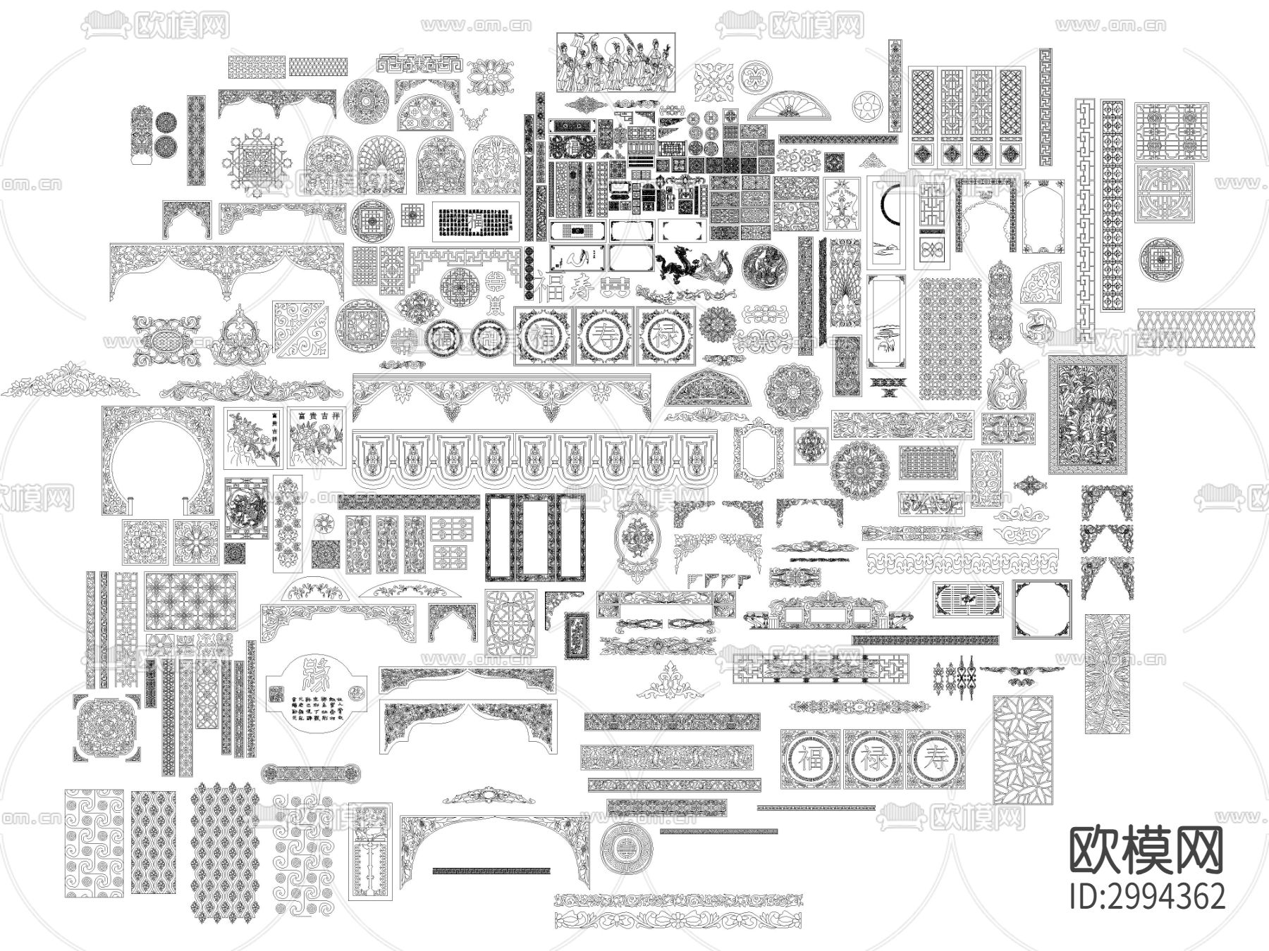 中式镂空雕花cad图库下载