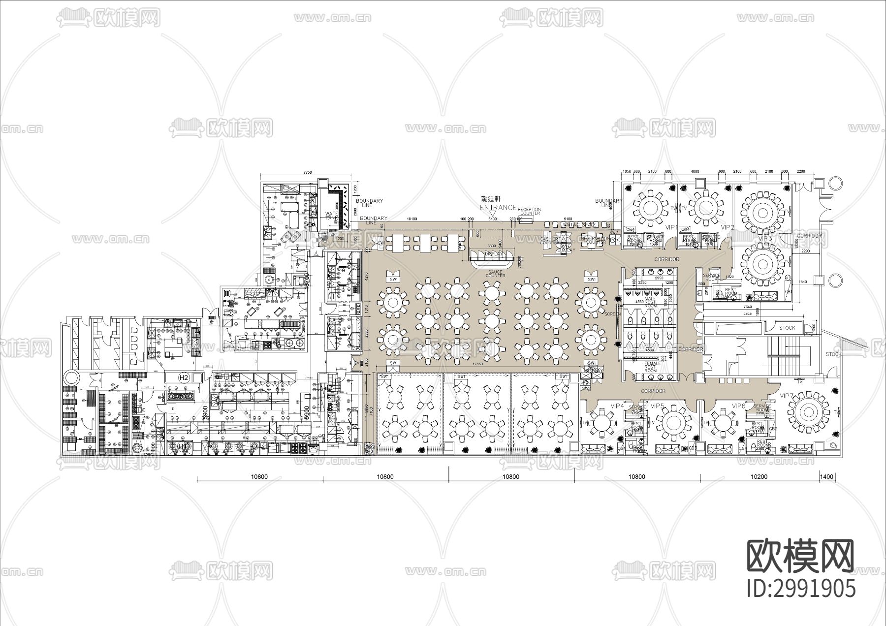 四川中式火锅店cad平面图下载