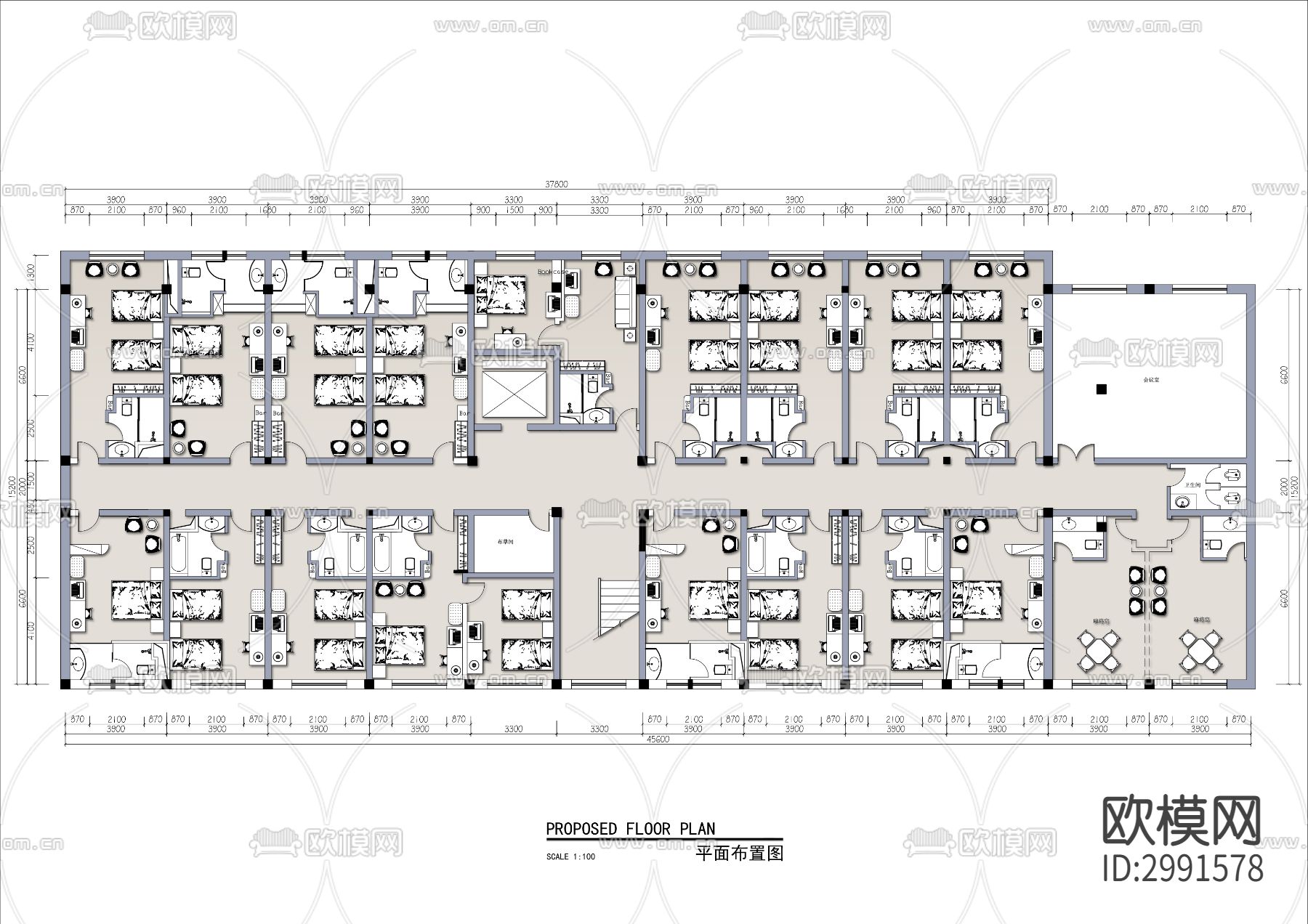 旅馆客房cad平面图下载