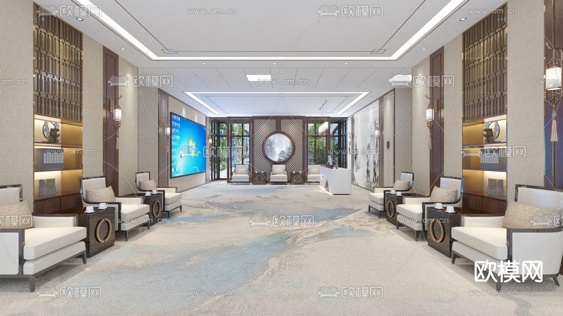 酒店大堂 等候区3d模型下载（渲染图1）