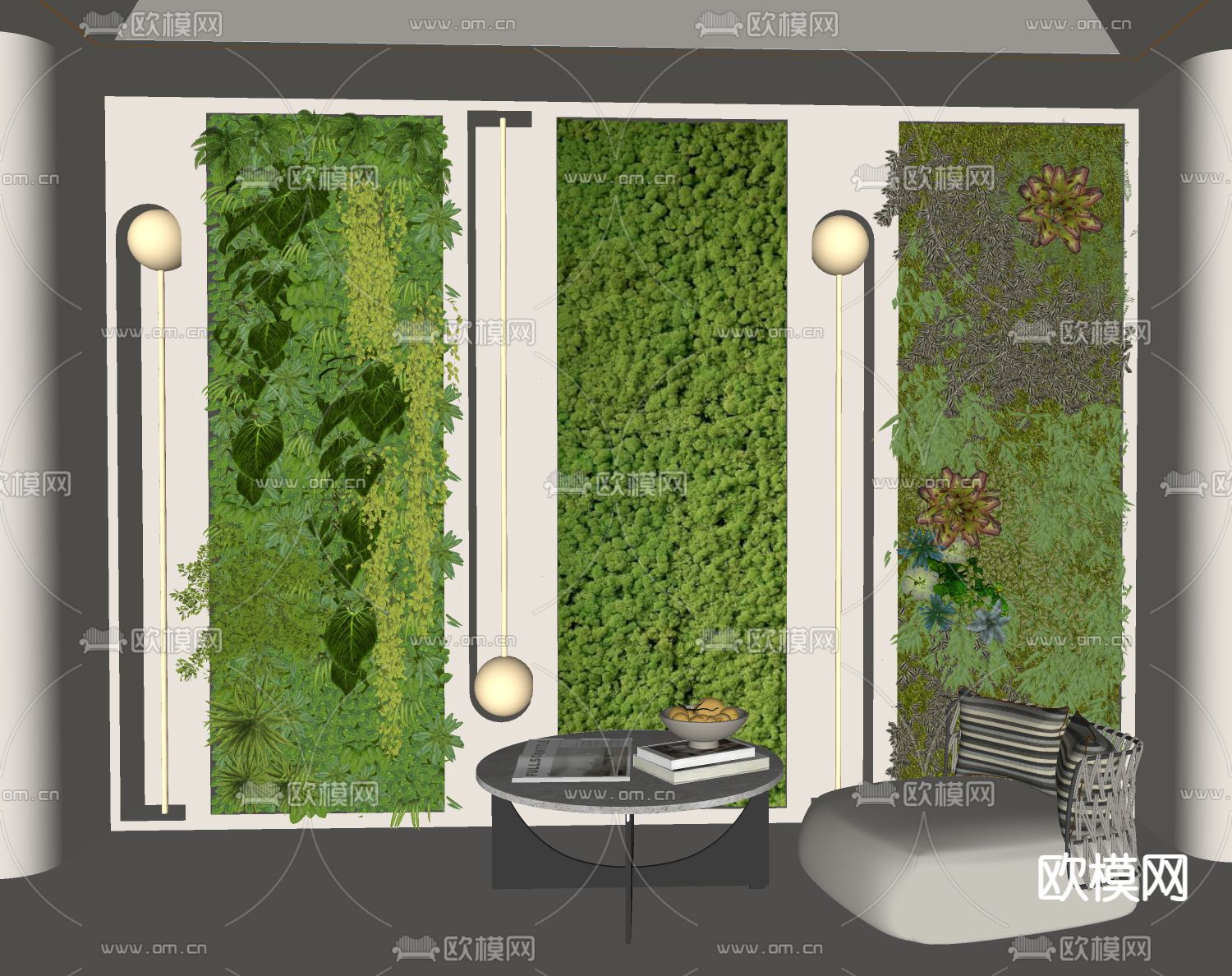 植物墙 绿植墙 苔藓墙su模型下载（渲染图2）
