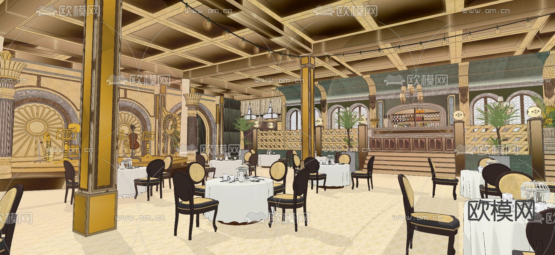 欧式古典 宴会厅 歌舞厅su模型下载（渲染图1）
