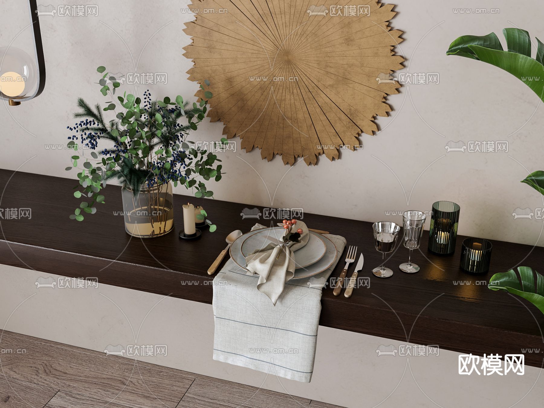 法式餐具 餐盘 酒杯 餐布 刀叉 饰品摆件3d模型下载
