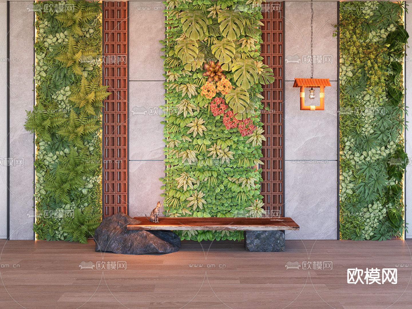 植物背景墙su模型下载（渲染图2）