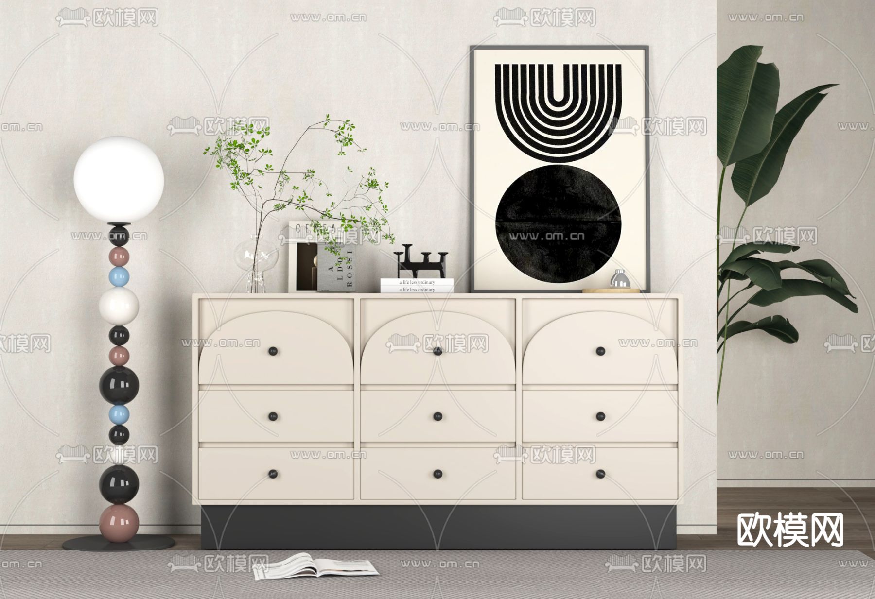 奶油风边柜 玄关柜 斗柜3d模型下载