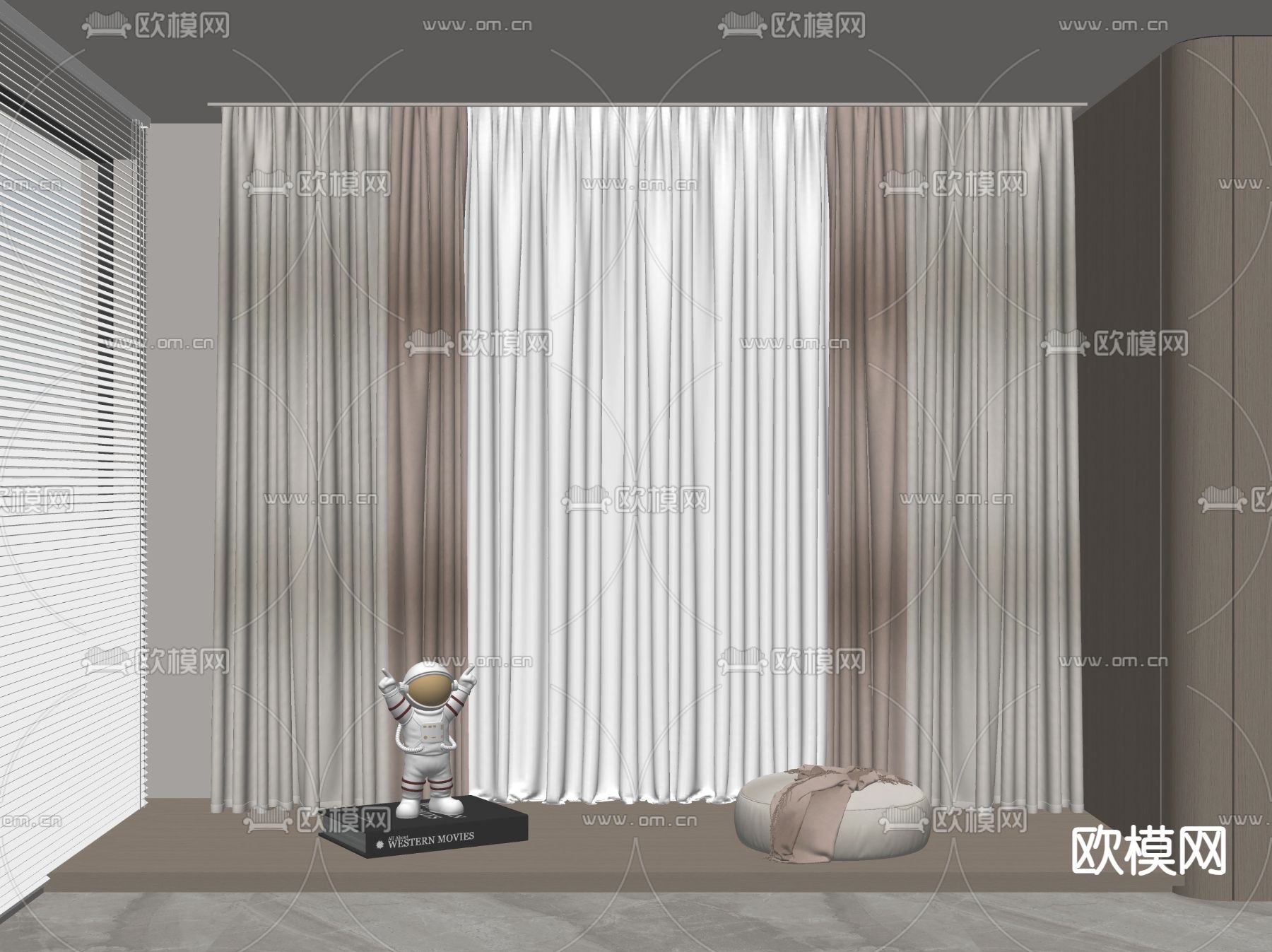 现代窗帘 窗纱su模型下载（渲染图1）