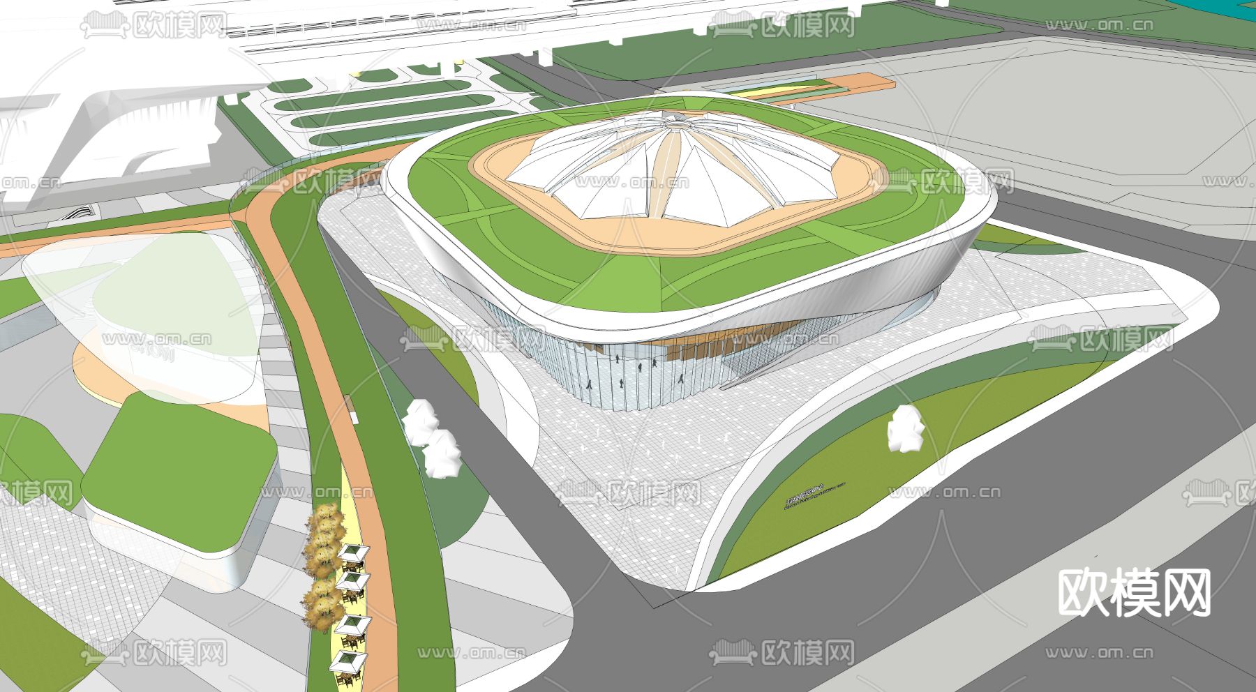 科技展览中心 艺术中心su模型下载（渲染图3）